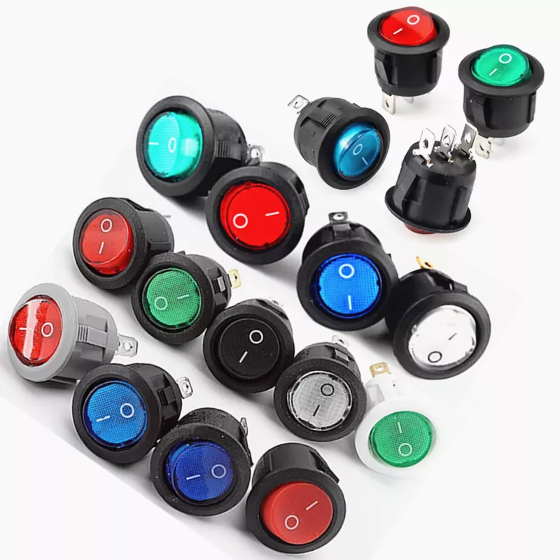 2/3 Pin China Switch Led \ Rocker \ Red \ Yellow \ Blue \ Green \ White \ Black \ Grey \ Power \ Micro \ Mini \ 12V Round Switch