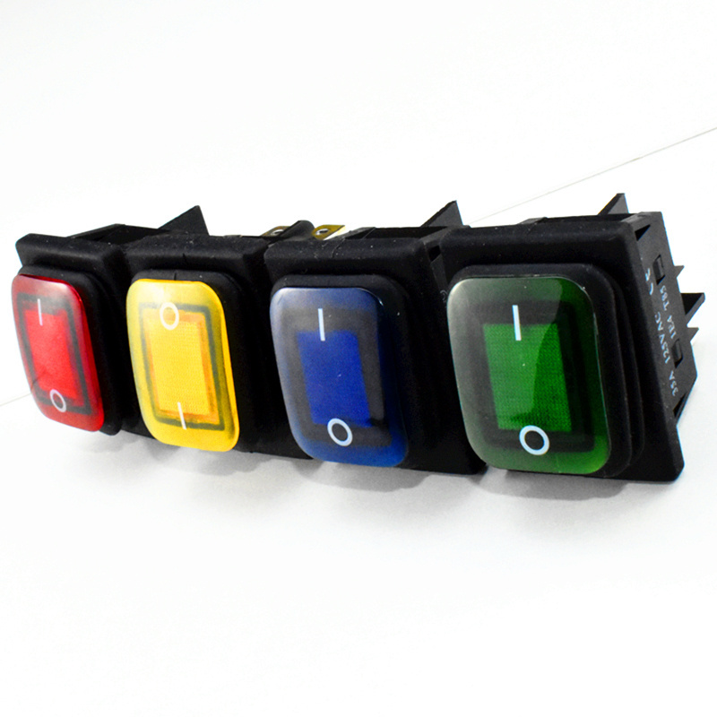 Kcd4 Waterproof Switch Red,Yellow,Blue,Green,Black Rocker Switch With LED / 12V / 24V / 110V / 220V / 4 Pin / Indicator Light