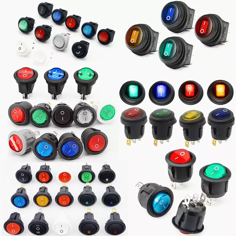 2/3 Pin China Switch Led \ Rocker \ Red \ Yellow \ Blue \ Green \ White \ Black \ Grey \ Power \ Micro \ Mini \ 12V Round Switch