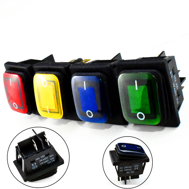 Kcd4 Waterproof Switch Red,Yellow,Blue,Green,Black Rocker Switch With LED / 12V / 24V / 110V / 220V / 4 Pin / Indicator Light