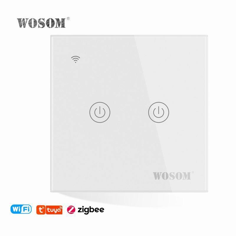 WOSOM Professional manufacturer TSW2-Z 2Gang/1Way WIFI remote touch switch smart socket tempered glass panel