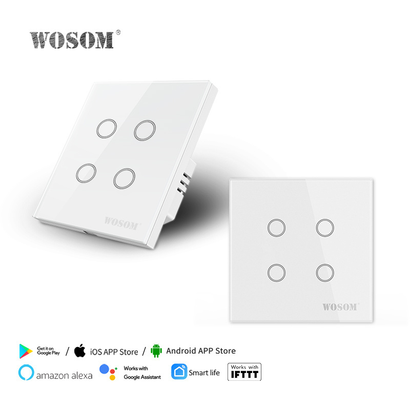 wall touch smart switch wall touch switch 4 gang touch screen 4 gang wifi wall switch