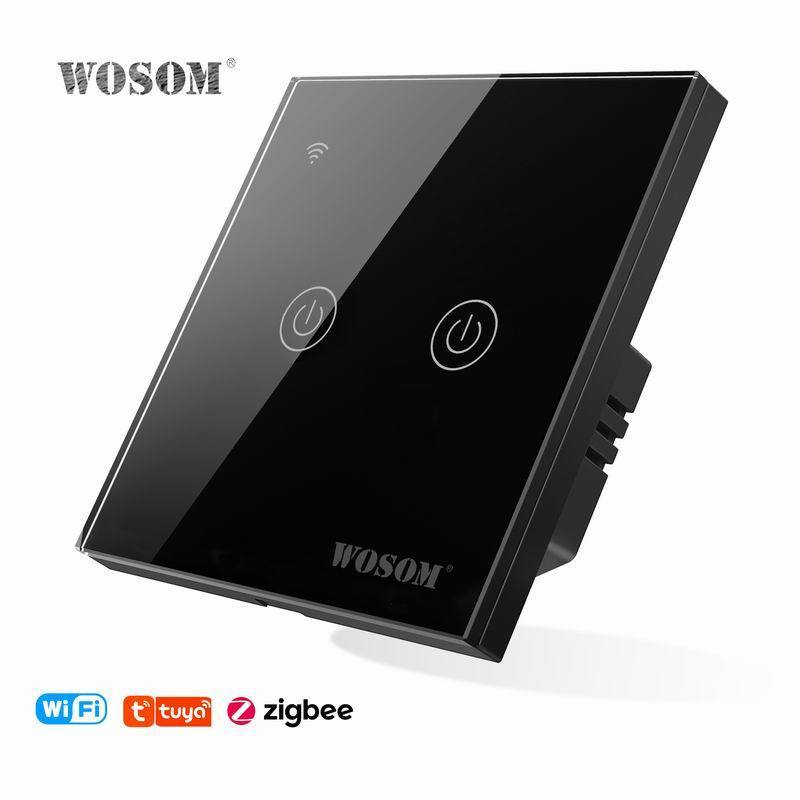 WOSOM Professional manufacturer TSW2-Z 2Gang/1Way WIFI remote touch switch smart socket tempered glass panel