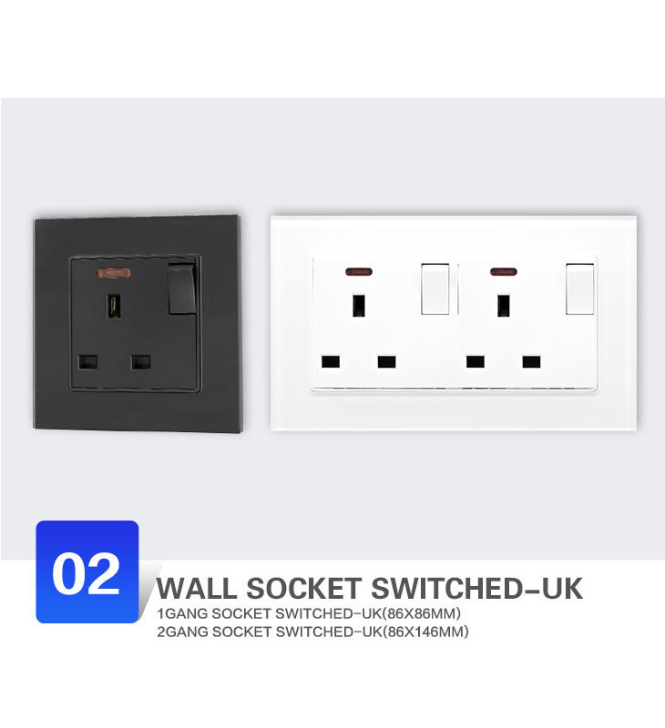 WOSOM factory outlet TKK-22Gang Socket-UK(86x146mm) tempered glass panel wall switch sockets touch switch with socket