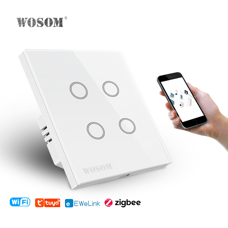 wall touch smart switch wall touch switch 4 gang touch screen 4 gang wifi wall switch