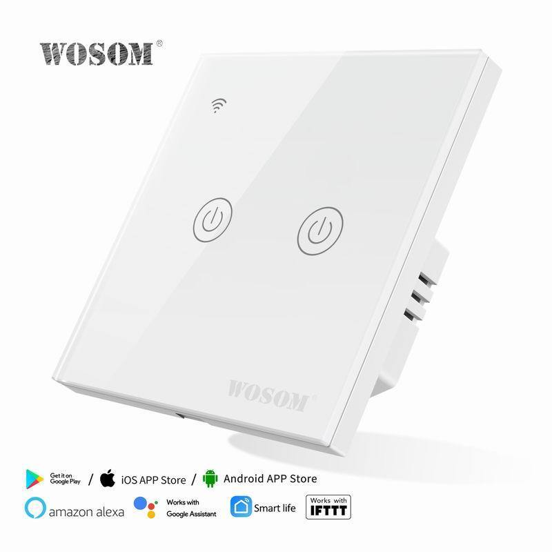 WOSOM Professional manufacturer TSW2-Z 2Gang/1Way WIFI remote touch switch smart socket tempered glass panel