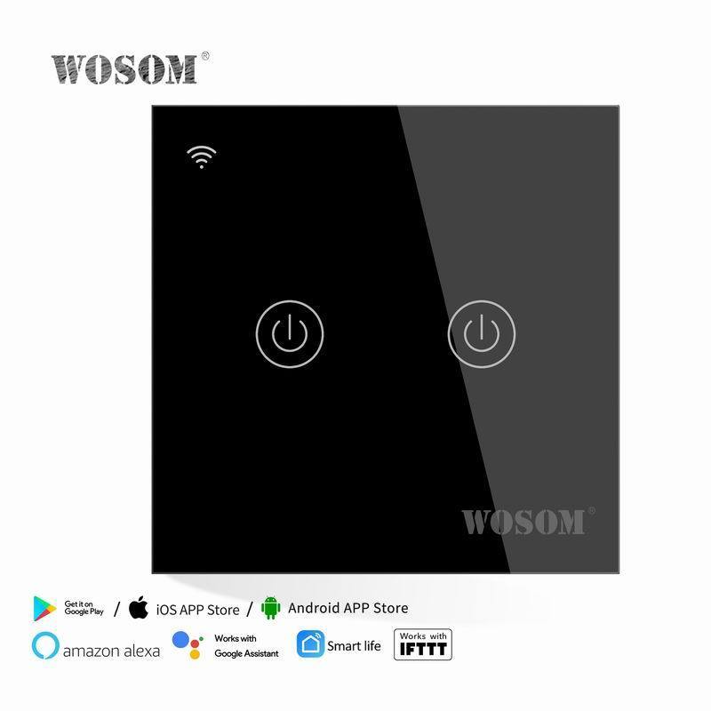 WOSOM Professional manufacturer TSW2-Z 2Gang/1Way WIFI remote touch switch smart socket tempered glass panel