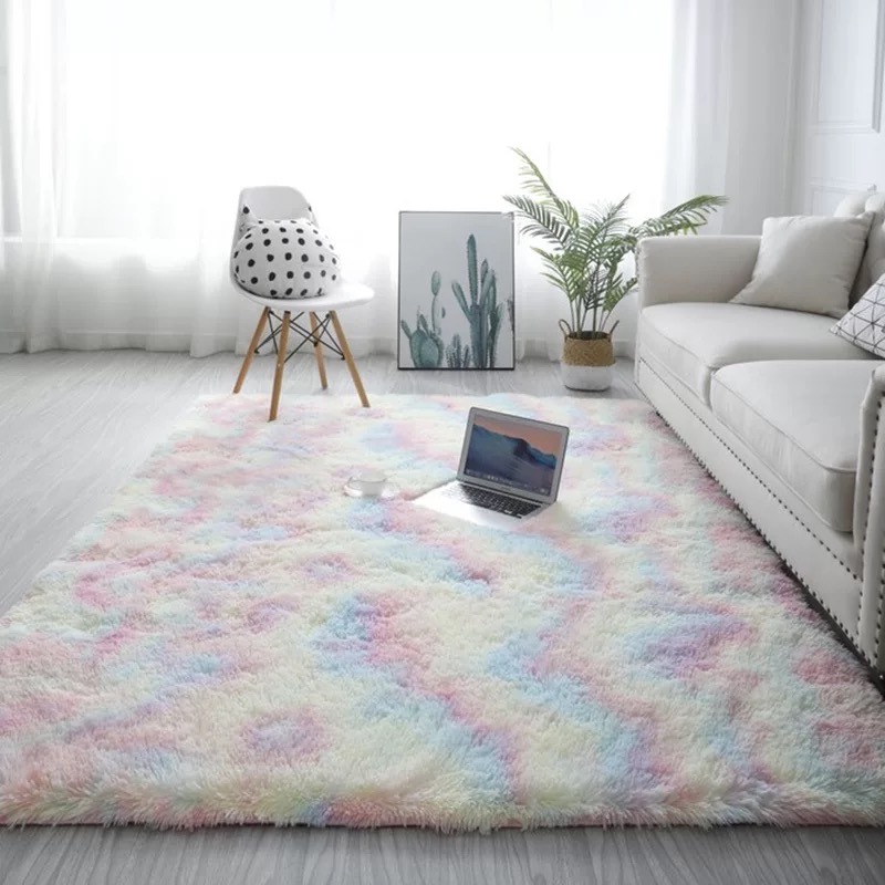 Soft Different Size Bedroom Bay Window Plush Tie Dye Gradient Solid Color Rug Mat Fluffy Living Room Carpet