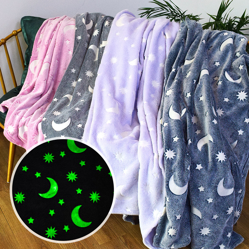 Custom Double Side Flannel Kids Pink Gray Purple Star Moon 75*100cm Glow in the Dark Blanket Baby Unicorns