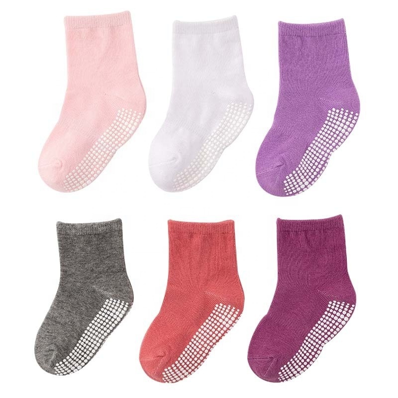 Wholesale Baby Non Slip Socks Pack With Grips Neutral Organic Cotton Socks For Infants Little Girls Boys