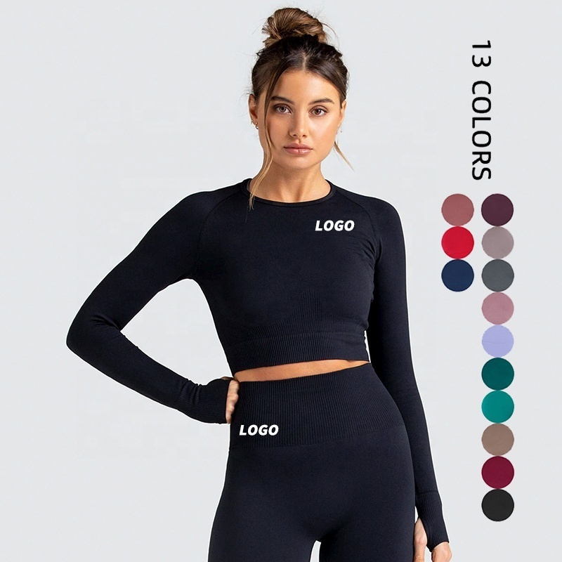 Wholesale Long Sleeve Butt Lifting Fitness Yoga Leggings Set 2 Piece Workout Gym Active Wear Suit For Women