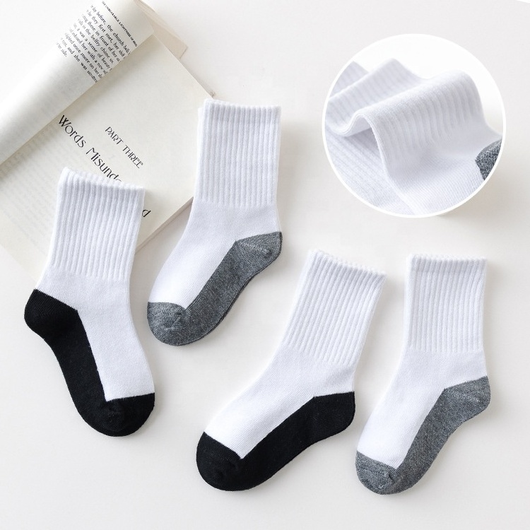 Wholesale 5 Pairs Black Sole White Socks Girl Boy Children Student Cotton Crew Socks For Kids