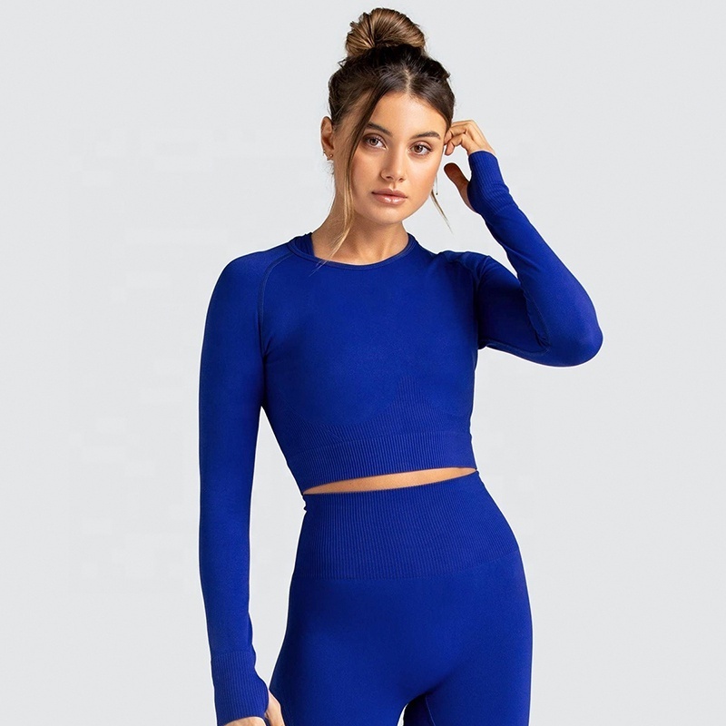 Wholesale Long Sleeve Butt Lifting Fitness Yoga Leggings Set 2 Piece Workout Gym Active Wear Suit For Women