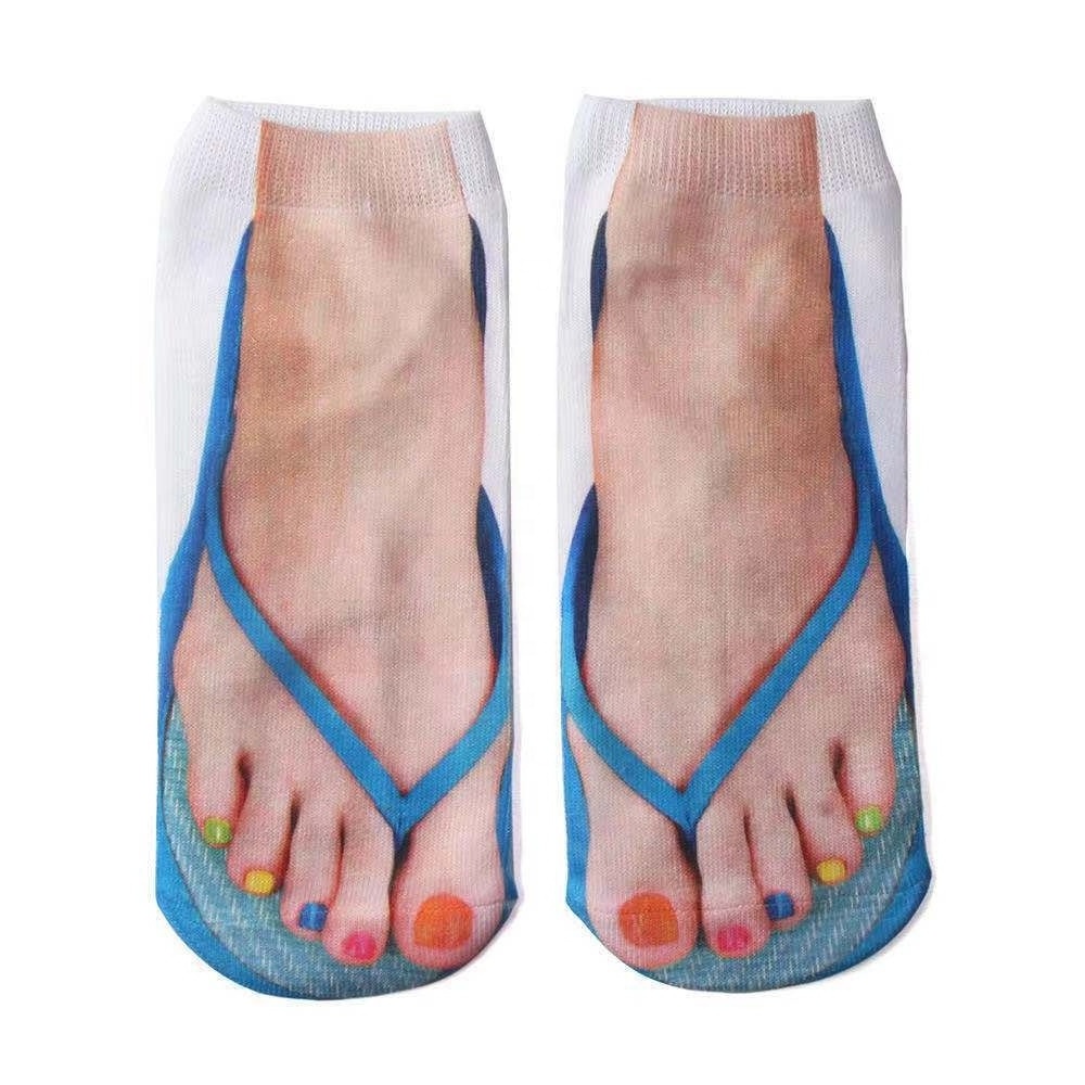 Novel Funny 3D Printing Flip Flops Socks For Women Funky Creative Low Cut Socks