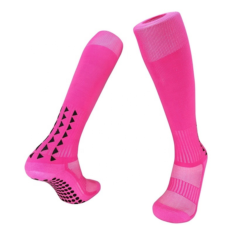 Wholesale Professional Black Pink Padded Soccer Team Socks Men Grip Anti Slip Sports Football Long Socks