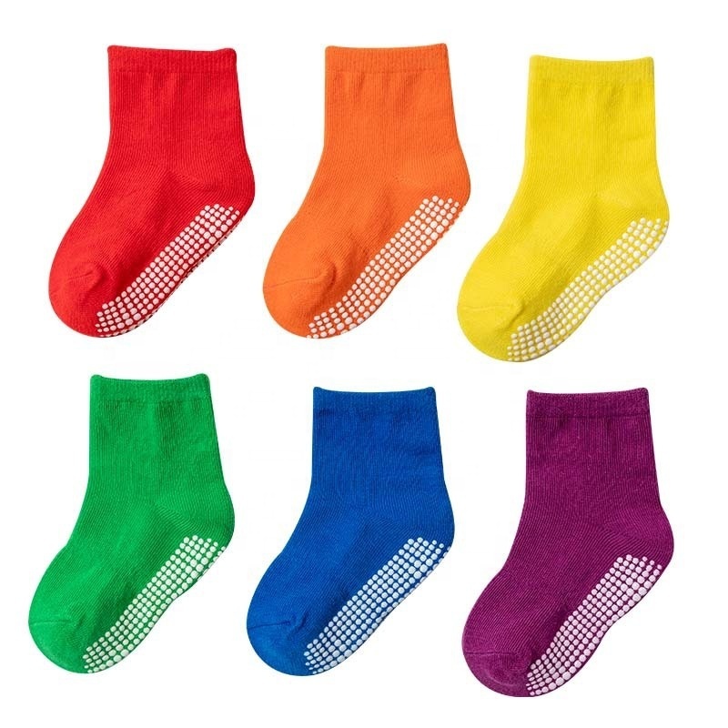 Wholesale Baby Non Slip Socks Pack With Grips Neutral Organic Cotton Socks For Infants Little Girls Boys