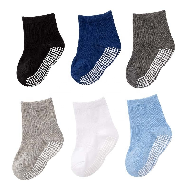 Wholesale Baby Non Slip Socks Pack With Grips Neutral Organic Cotton Socks For Infants Little Girls Boys