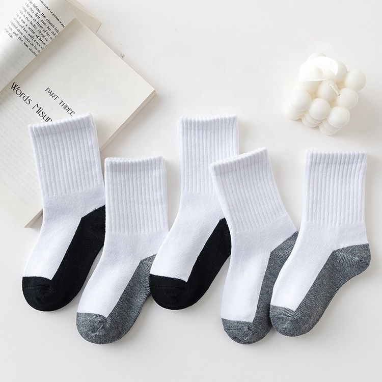 Wholesale 5 Pairs Black Sole White Socks Girl Boy Children Student Cotton Crew Socks For Kids