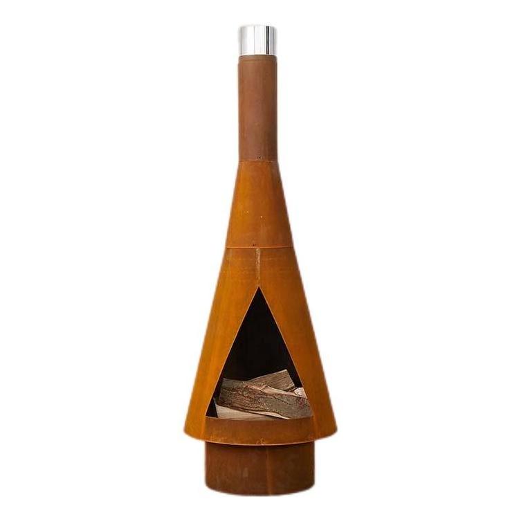 Custom Large Corten Steel Firepit Chiminea Outdoor Fireplace with Chimney