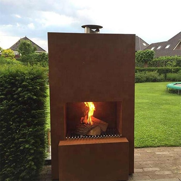 Freestanding Patio Heater Metal Chiminea Wood Burning Corten Steel Outdoor Fireplace