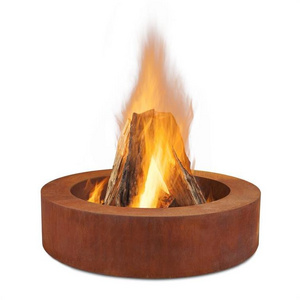 Low Round Rusty Metal Real Flame Corten Steel Wood Burning Fire Pit Table