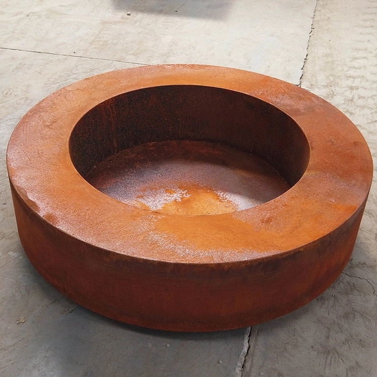 Low Round Rusty Metal Real Flame Corten Steel Wood Burning Fire Pit Table