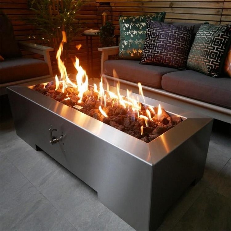 Outdoor Patio Heating Rectangular Stainless Steel Gas Fire Pit Table