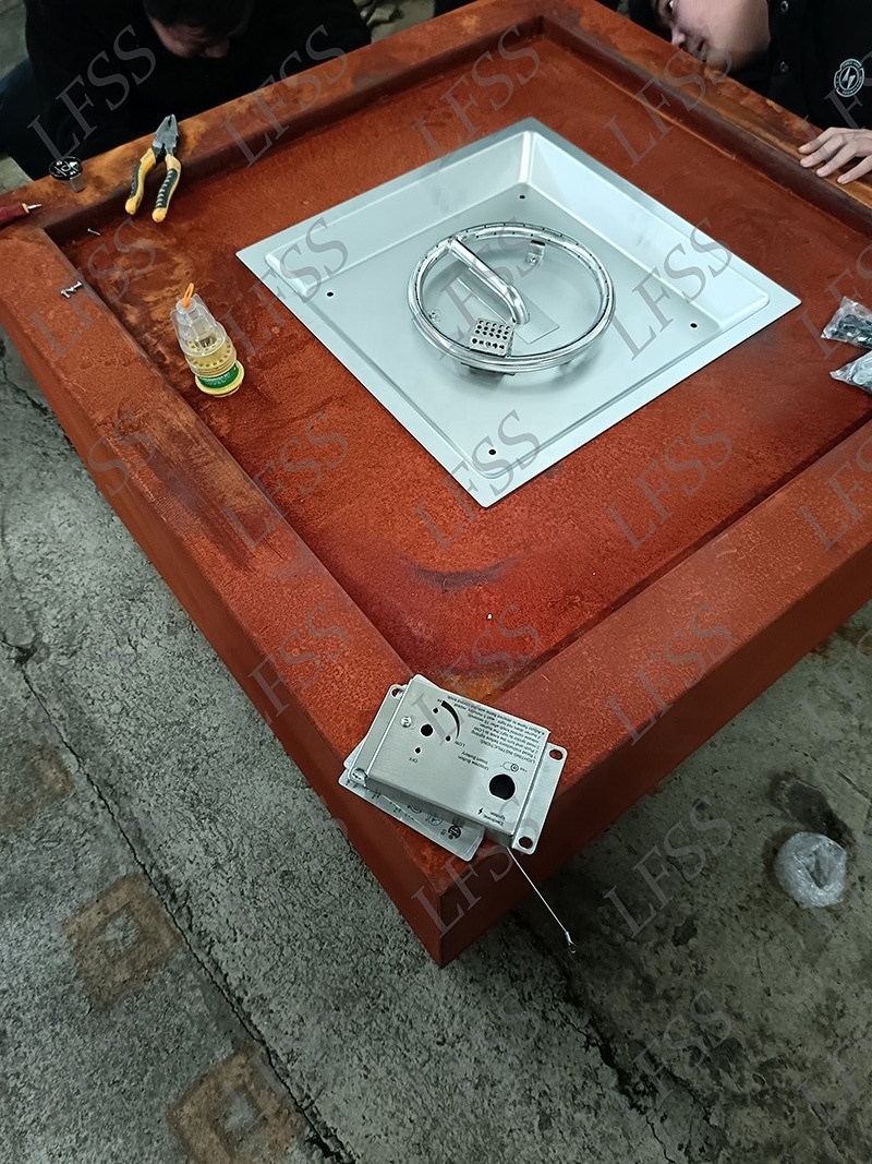 Customized Outdoor Corten Steel Propane Gas Fireplace Fire Pit Table