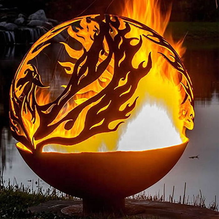 Outdoor Decoration Laser Cut Metal Fire Pit Corten Steel Fire Sphere