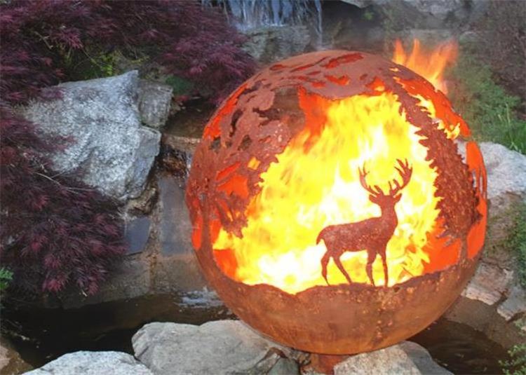 Outdoor Decoration Laser Cut Metal Fire Pit Corten Steel Fire Sphere