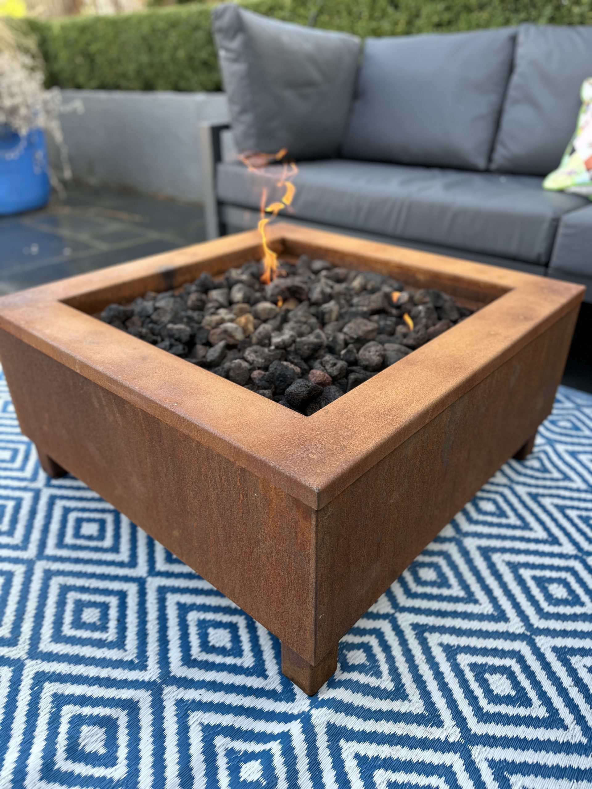 Outdoor Square Corten Steel Fire Pit Table Gas Firepit for Patio