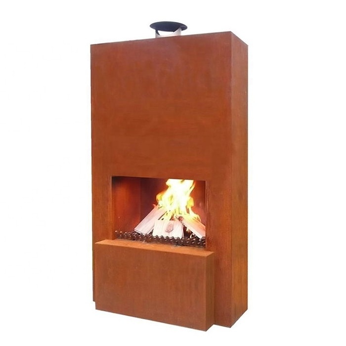 Freestanding Patio Heater Metal Chiminea Wood Burning Corten Steel Outdoor Fireplace