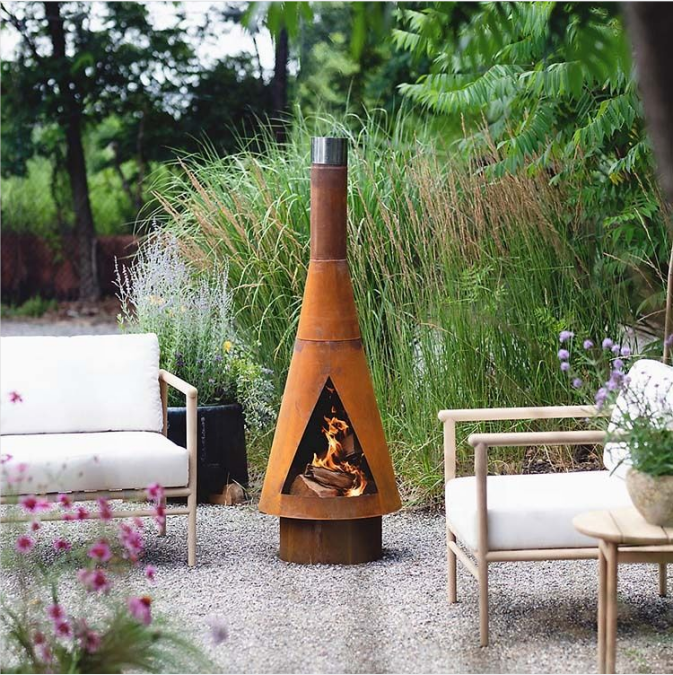 Custom Large Corten Steel Firepit Chiminea Outdoor Fireplace with Chimney