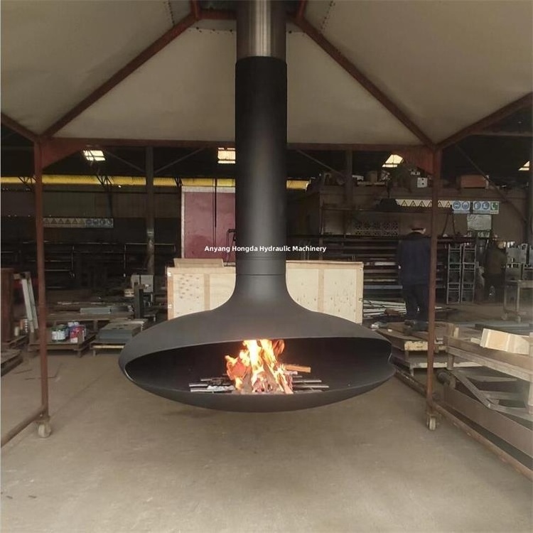 Matte Black Fire Wood Burning Suspended Stove Real Fire Hanging Fireplace Villa Decoration