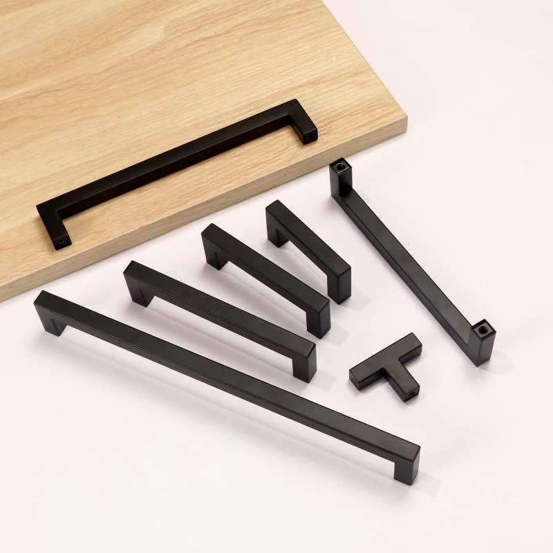 3-15Inch Black Cabinet Handles Stainless Steel Square Closet Drawer Cupboard Pulls Bathroom Door Knobs Furniture Kitchen Handle