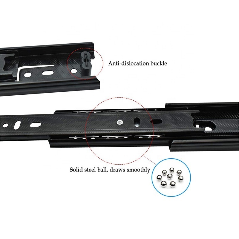 Cheap thickened three-section steel ball guide rail mute buffer drawer rail damping rebound drawer slide