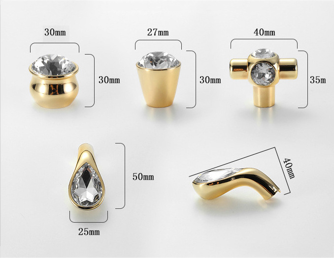 Gold Crystal Knobs Kitchen Cabinet Handles Shoebox Closet Door Pulls Drawer Knobs Wardrobe Pullers with Screws Hardware