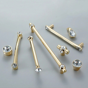 Gold Crystal Knobs Kitchen Cabinet Handles Shoebox Closet Door Pulls Drawer Knobs Wardrobe Pullers with Screws Hardware