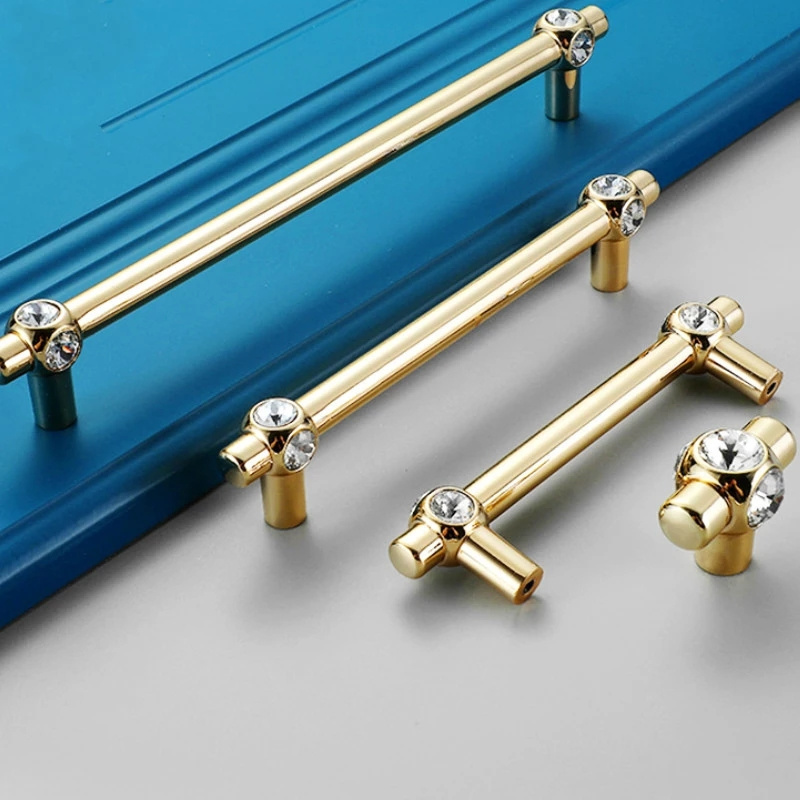 Gold Crystal Knobs Kitchen Cabinet Handles Shoebox Closet Door Pulls Drawer Knobs Wardrobe Pullers with Screws Hardware