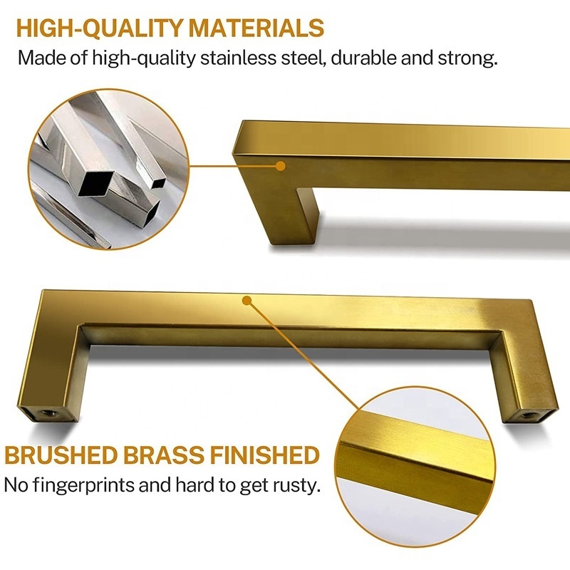 Solid 5Inch Center to Center Slim Square Bar Drawer Handles Kitchen Cabinet Handles Golden Door Pulls