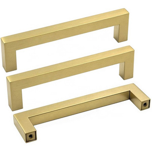 Solid 5Inch Center to Center Slim Square Bar Drawer Handles Kitchen Cabinet Handles Golden Door Pulls