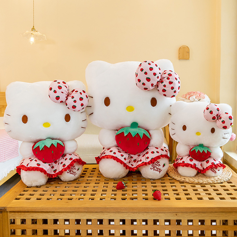 Sanrio Plush Cat Hello KT Strawberry Stuffed Animals Cartoon Pillow Home Sleeping Sanrio Rainbow Plush kitty toy doll