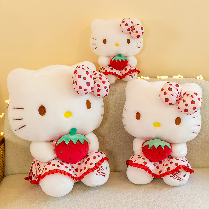 Sanrio Plush Cat Hello KT Strawberry Stuffed Animals Cartoon Pillow Home Sleeping Sanrio Rainbow Plush kitty toy doll