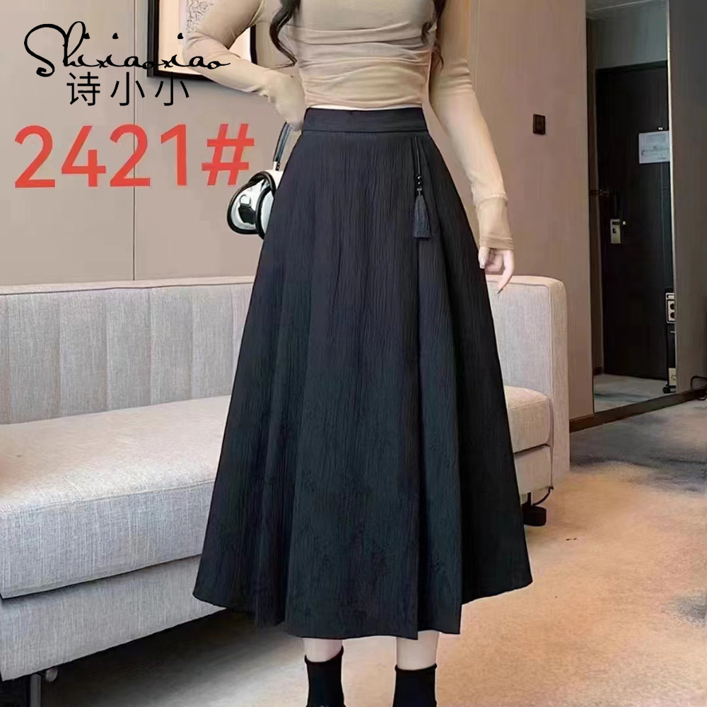 Wholesale 2024 Spring New High Waist Slim Solid Color Pleated Spliced Temperament Large Swing Women's Half Skirt