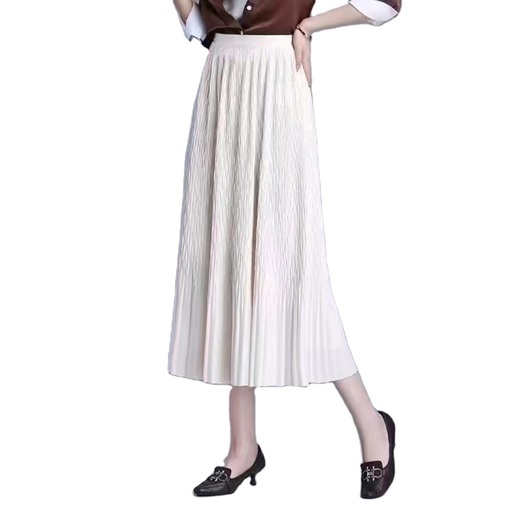 Wholesale 2024 Spring New High Waist Slim Solid Color Pleated Spliced Temperament Large Swing Women's Half Skirt