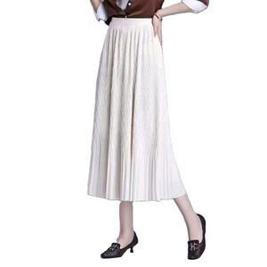 Wholesale 2024 Spring New High Waist Slim Solid Color Pleated Spliced Temperament Large Swing Women's Half Skirt