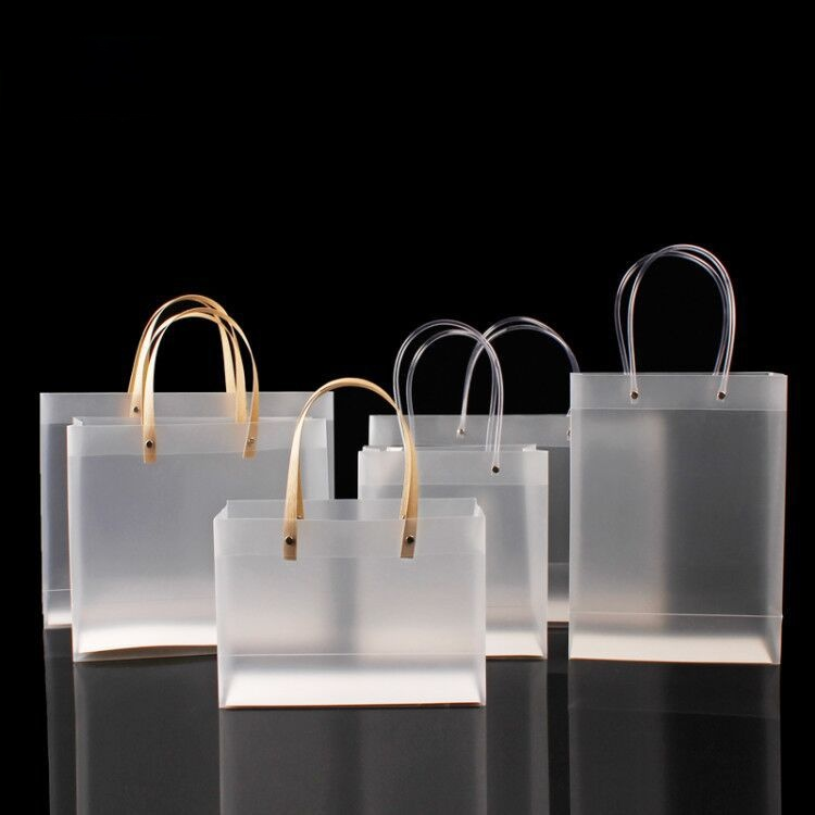 Polypropylene PP Plastic frosted PVC Transparent tote Shopping Bags Square Bottom Bag With handle