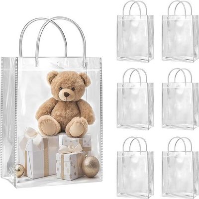 2024 Clear PVC Gift Bags with Handles, Small Transparent Gift Wrap Bags, Clear Tote Reusable Shopping Bags for Small Business