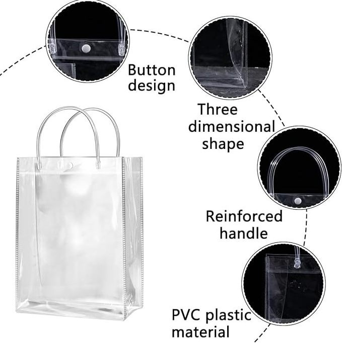 2024 Clear PVC Gift Bags with Handles, Small Transparent Gift Wrap Bags, Clear Tote Reusable Shopping Bags for Small Business