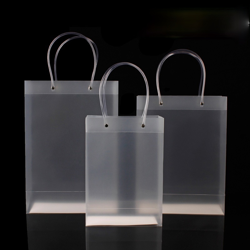 Polypropylene PP Plastic frosted PVC Transparent tote Shopping Bags Square Bottom Bag With handle